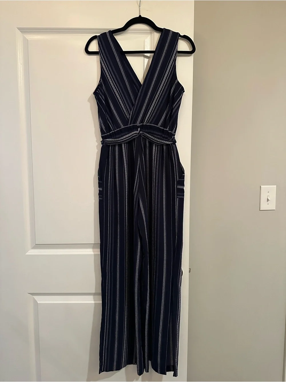 Monteau Navy and White Patterned Small Cropped Leg Jumpsuit